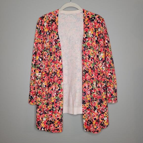 Isaac Mizrahi Live sweater women's size L cotton multicolor floral knit cardigan - Picture 3 of 9